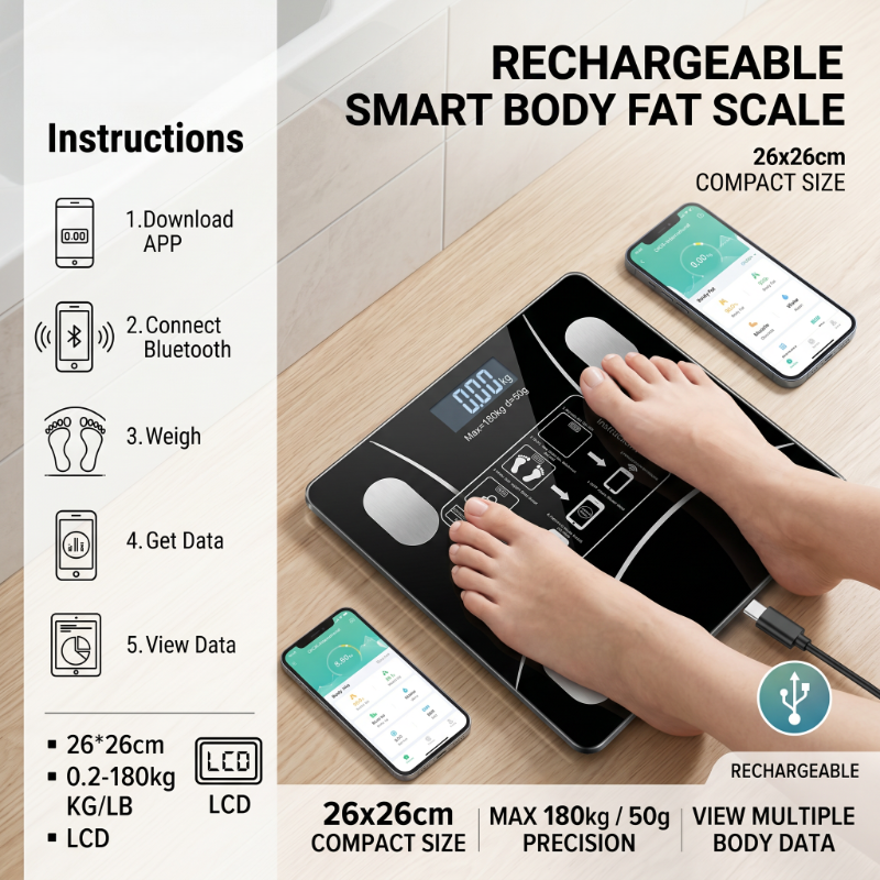 Home Automation Industry - Balança de Gordura Corporal Inteligente Recarregável